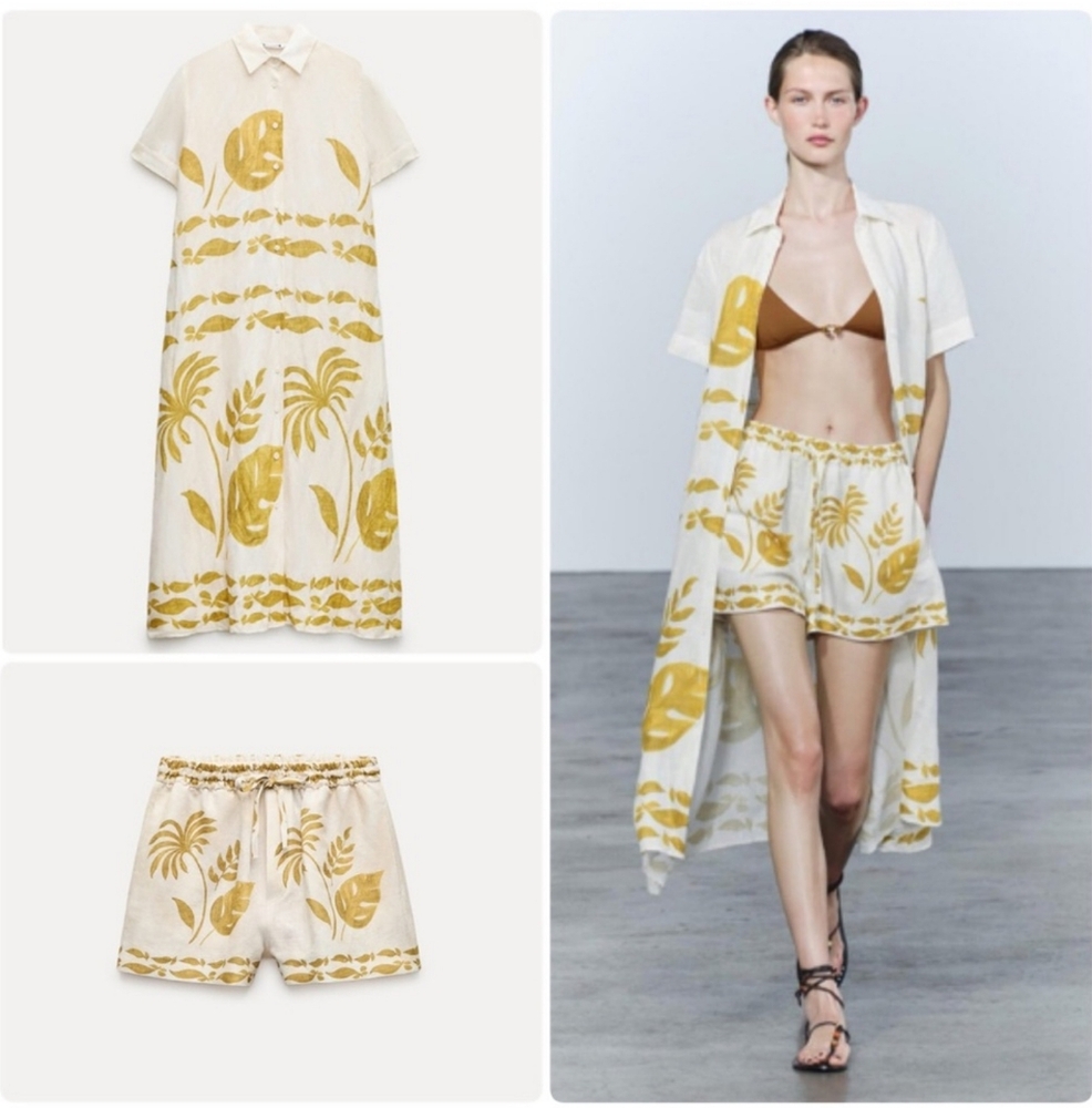 Zara 2pcs Linen Blend Shirtdress & Shorts Set ZW Collection